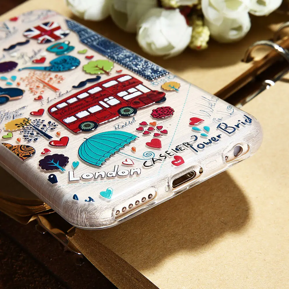 CASEIER 3D Relief London Bus Case For iPhone 5 5s SE X 10 Ultra Thin Patterned Phone Cases 8 7 6 6s Plus Accessories |