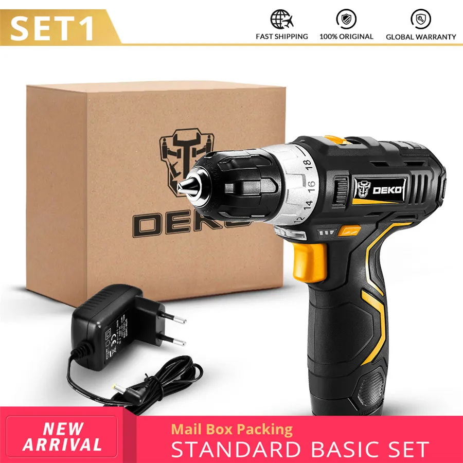 SET1 DEKO GCD12DU3 12 в Max DC Бытовая Аккумуляторная дрель литиевая батарея мини-драйвер питания Электрическая отвертка деревообрабатывающие электроинструменты - Цвет: SET1