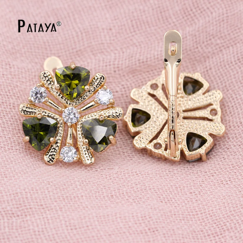 PATAYA, женские круглые большие серьги, 585 розовое золото, капля воды, Многоцветный натуральный циркон, свадебные аксессуары, свадебные Этнические украшения