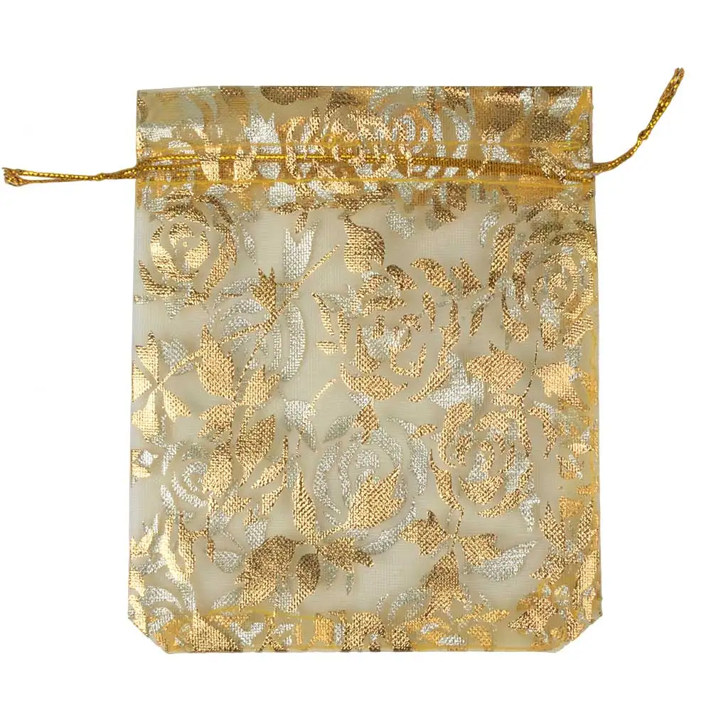Gold LFPU 50 шт. 9x12 см сумки из органзы, ювелирные изделия, свадебные сувениры, вечерние, с рисунком, для упаковки, дисплея, подарочные пакеты - Цвет: Gold