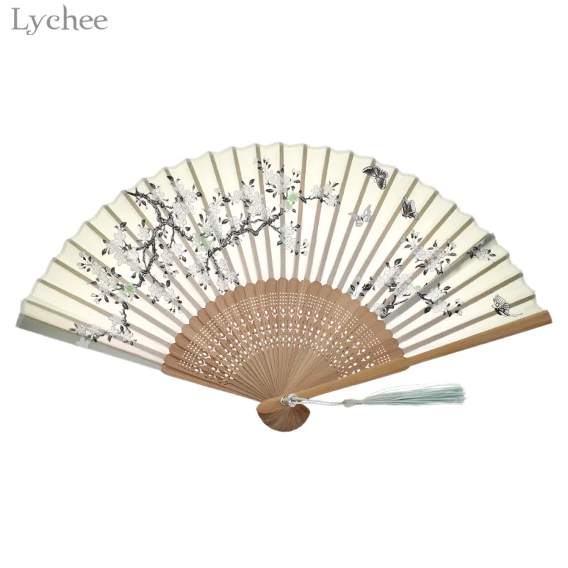 Lychee Life 1 шт. винтажный цветочный принт Карманный складной ручной вентилятор ткань