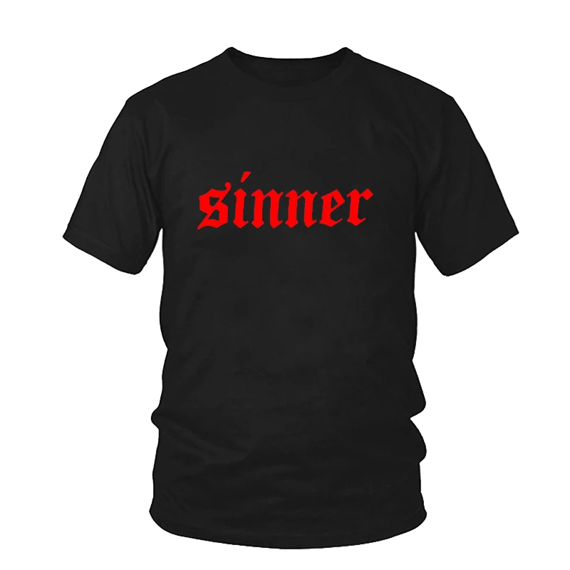 Футболка Sinner женская с буквенным принтом хлопковая рубашка круглым вырезом в