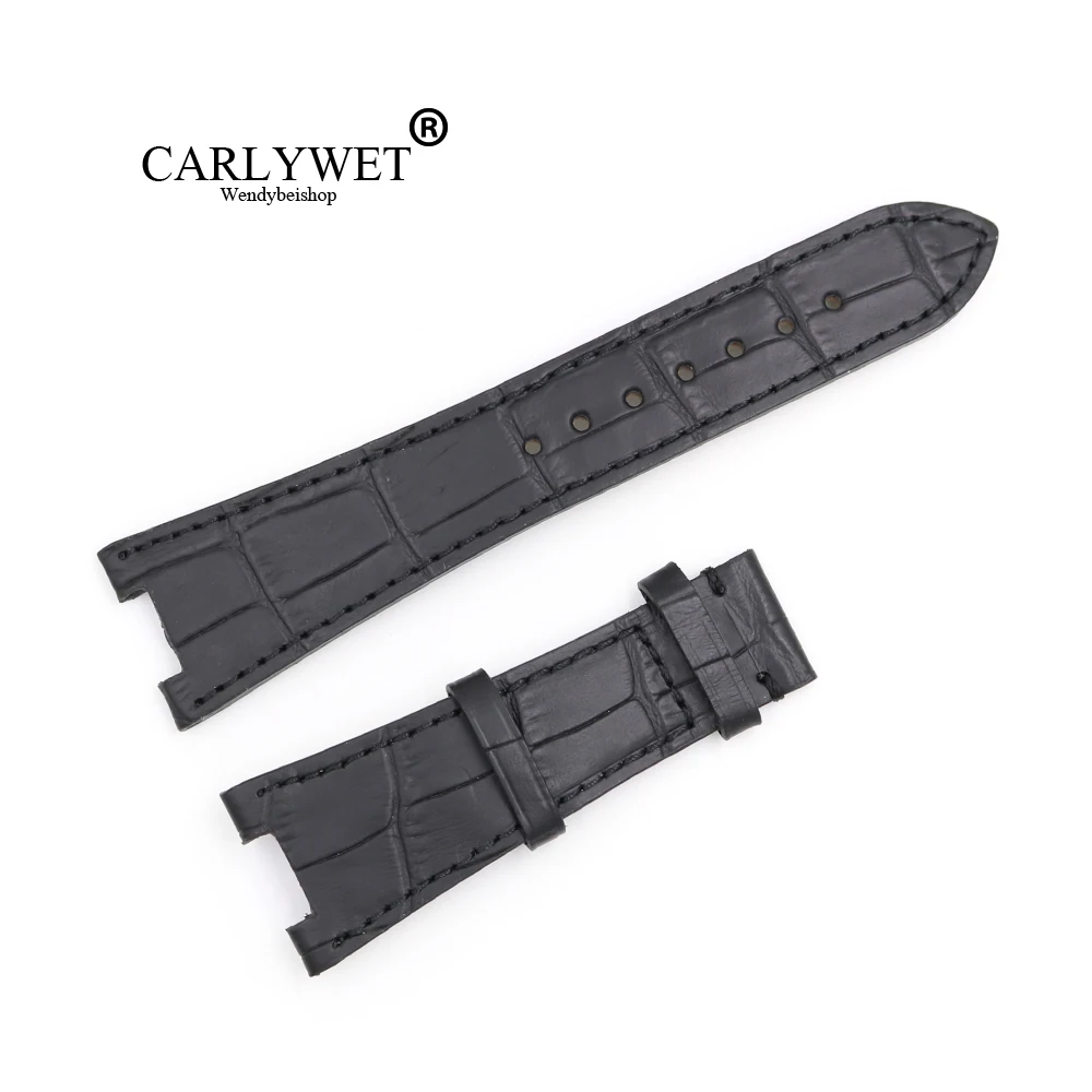 Ремешок для часов CARLYWET из натуральной кожи черного цвета 25 мм | Наручные часы