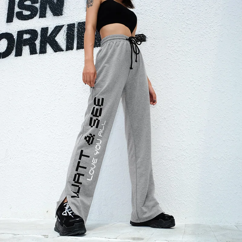 WEANIA 2018 Autumn Women Fashion Letter Print Pocket Harem Pants Female High Waist Lace Up Streetwear Full Length | Женская одежда