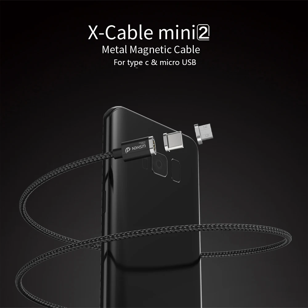 WSKEN Магнитный кабель Micro usb type C 2 в 1 Mini 2 Магнитный кабель для быстрой зарядки для Sansung S7 S8 Note 8 Hauwei USB C