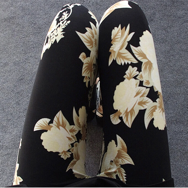 Модные женские леггинсы с цветочным принтом для женщин узкие длиной до щиколотки