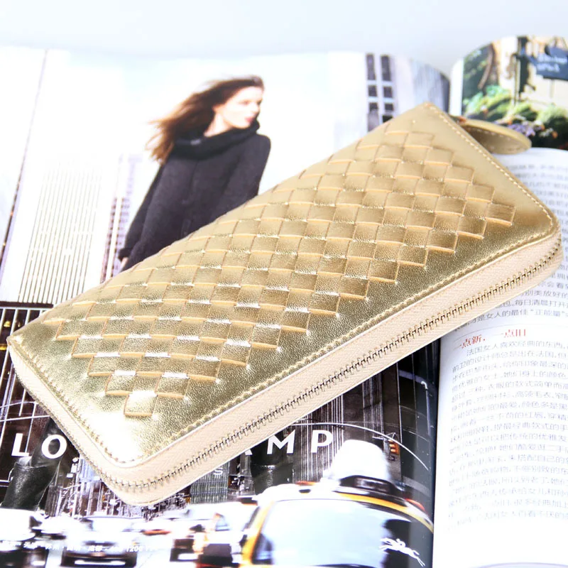 2019 бренд Для женщин из натуральной овечьей кожи вязаный большой женский кошелек