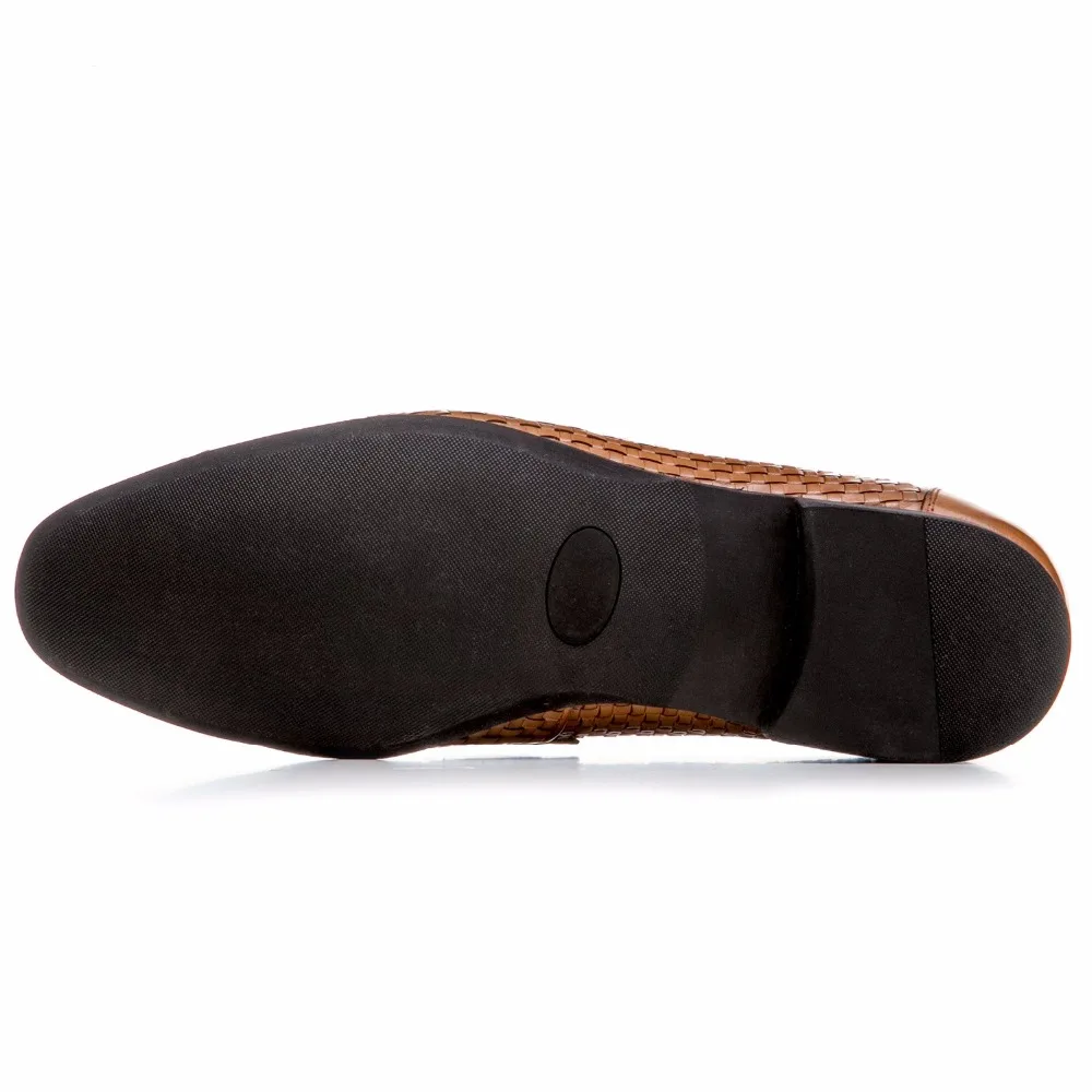 Large Size Eur46 Woven Design Black Summer Loafers Shoes Genuine Leather Mens Casual With Buckle | Обувь