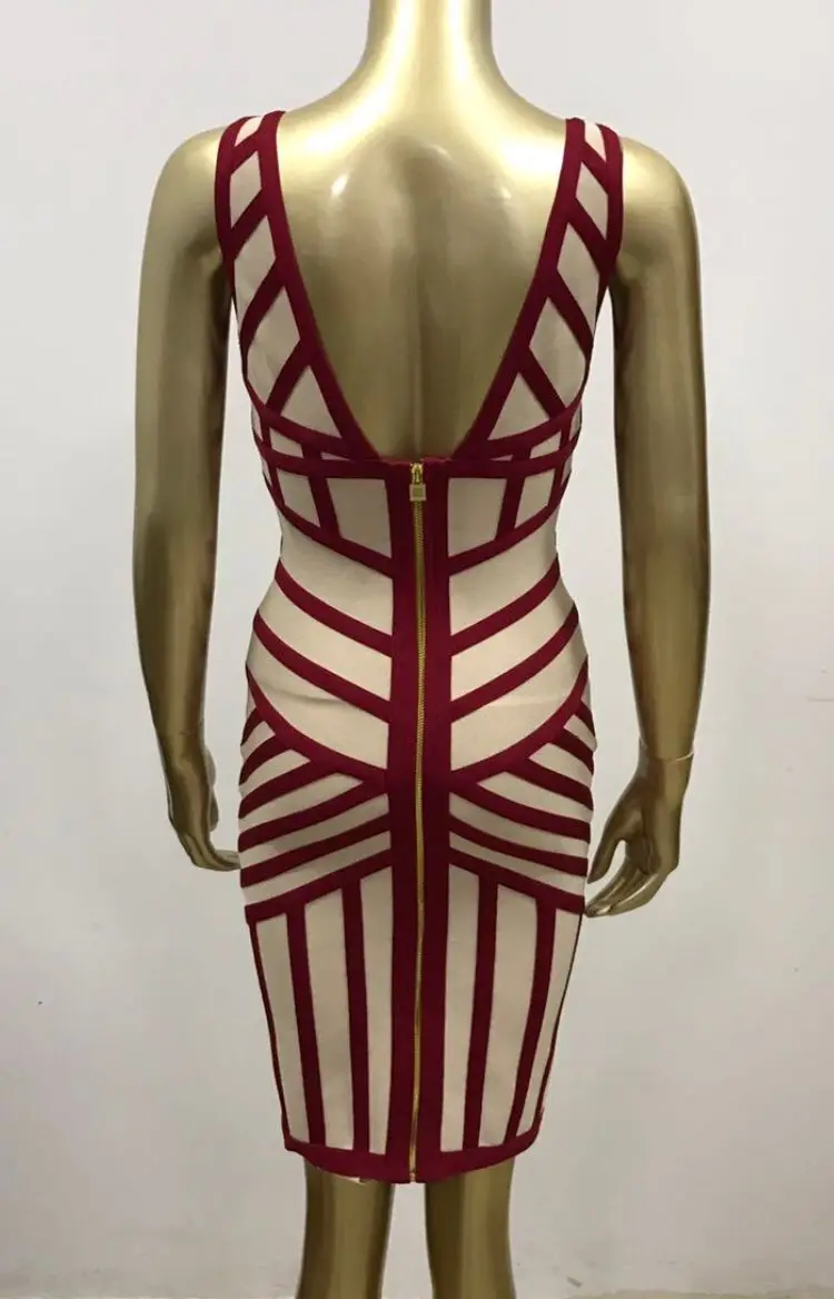 

Newest High Quality Red Khaki V-neck Rayon Bandage Dress Evening Party Bodycon Dress