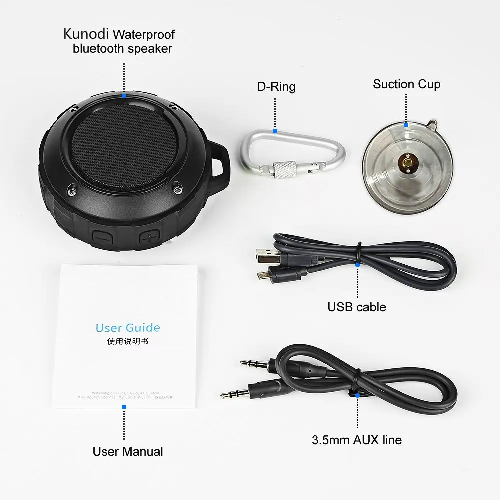 Kunodi Открытый водонепроницаемый Bluetooth динамик, беспроводной портативный мини душ путешествия динамик, для спорта, бассейна, пляжа, туризма, кемпинга