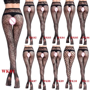 Женское сексуальное нижнее белье, жаккардовые кружевные эластичные чулки, прозрачные черные сетчатые чулки, прозрачные колготки до бедра, Колготки с вышивкой