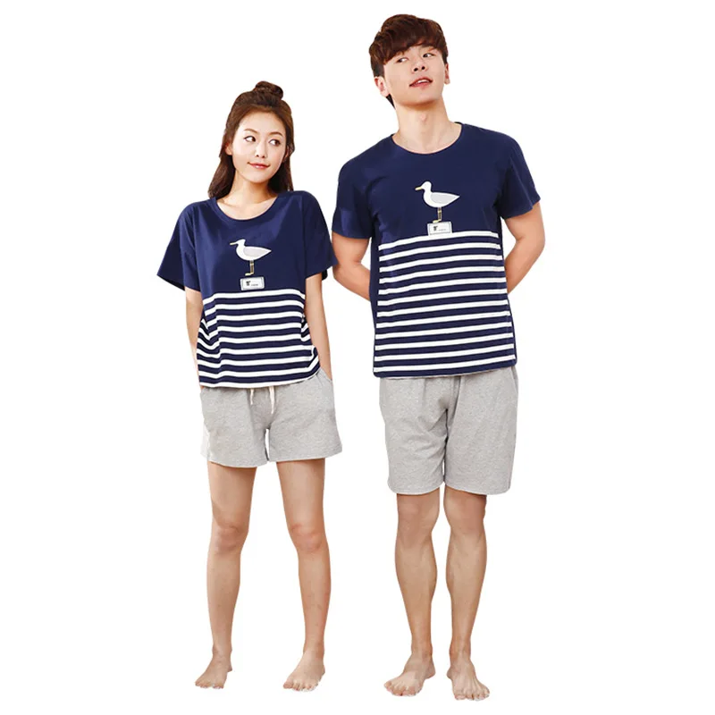 

Men Summer Pyjamas Pure Cotton Short Sleeve Shorts Pajamas O Neck Sleepwear Lovers Couples Home Clothes