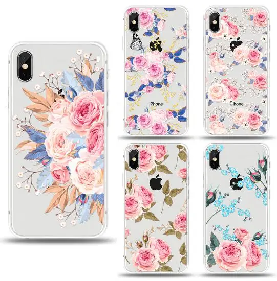 Чехол для телефона с цветочным принтом прозрачный ТПУ чехол рисунком iPhone 5 5s X XS XR