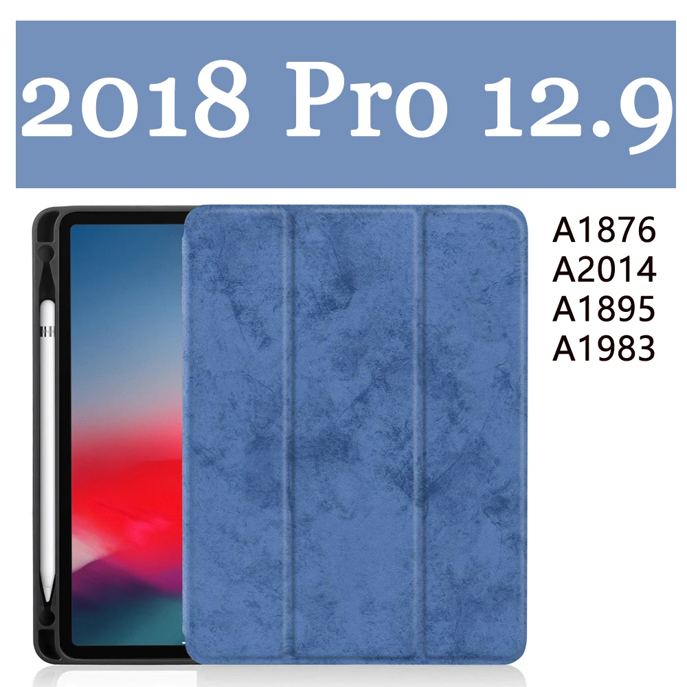 Blue FG pro12.9 2018 Для iPad Pro 12,9 чехол с карандашом держатель из искусственной кожи TPU мягкий чехол для iPad Pro 12,9 чехол(только чехол, без ручки - Цвет: Blue FG pro12.9 2018