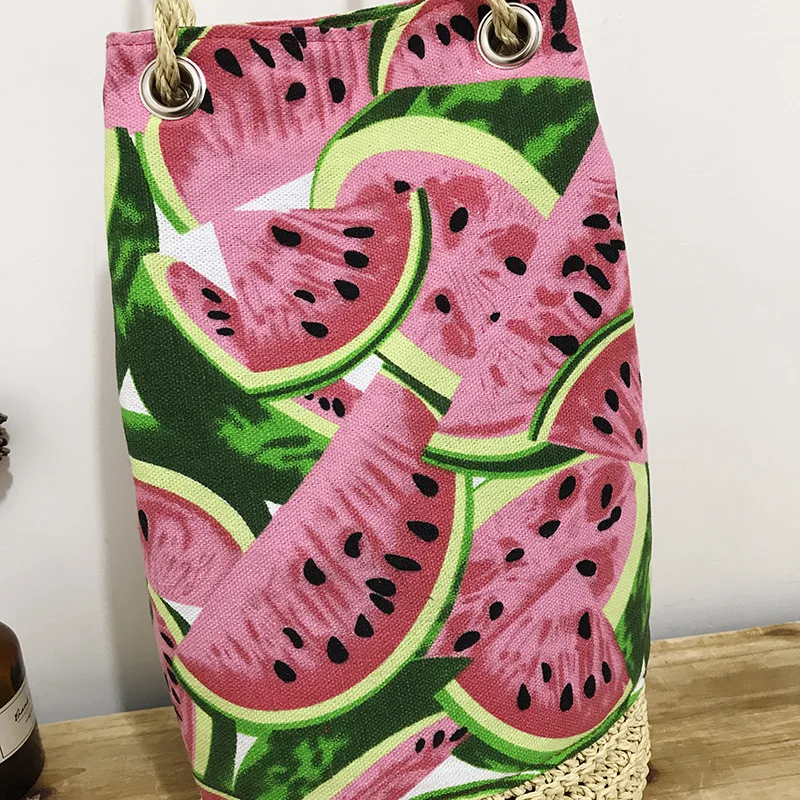 Fashion 2018 New Internet Red Recommended Korean Watermelon Bag Summer Weaving Straw Holiday Bucket Women | Багаж и сумки