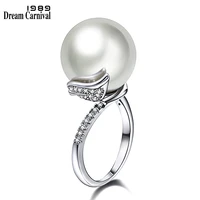 dreamcarnival 1989 new romantic big polish synthetic pearl simple style rhodium rose gold color bijoux rings for women wa11492