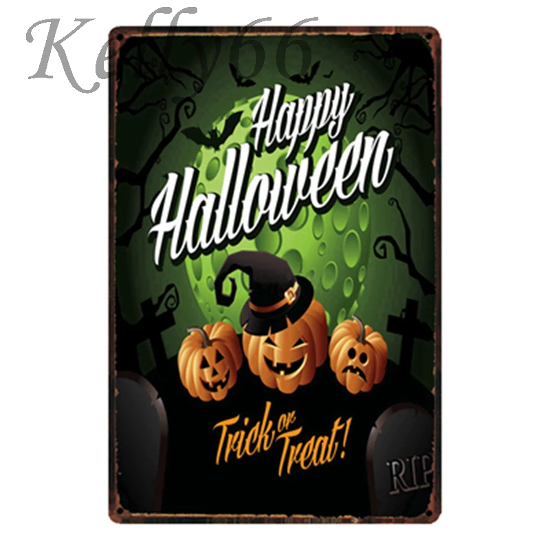 

[Kelly66] и надписью "Happy Halloween" металлический знак олова плакат домашний Декор Бар настенная живопись 20*30 см Размеры y-1836