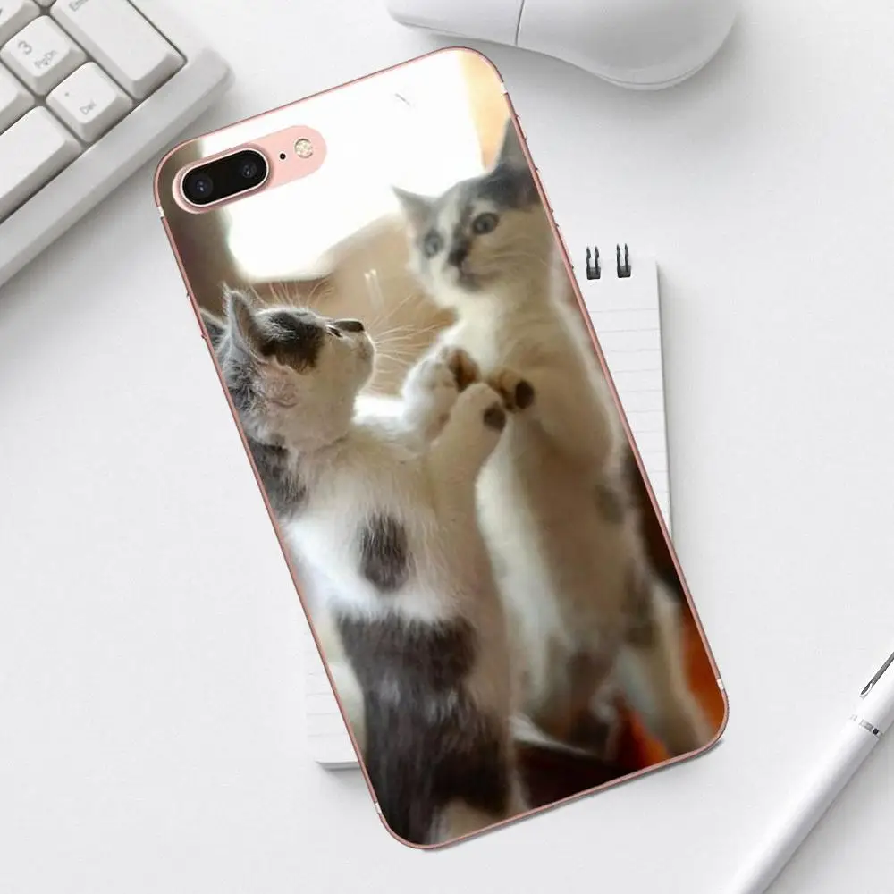 The Cute Mirror Reflection Cat Lovely Luxury For iPhone 4 4S 5 5C SE 6 6S 7 8 Plus X XS Max XR Galaxy A3 A5 J1 J3 J5 J7 2017 | Мобильные