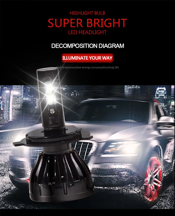 Супер яркий головной светильник H4 led h7 9005 HB3 D2S D2C Hi-Lo луч авто лампа налобный фонарь csp чип h7 светодиодный автомобильный светильник 12 в 6000 К 100 Вт