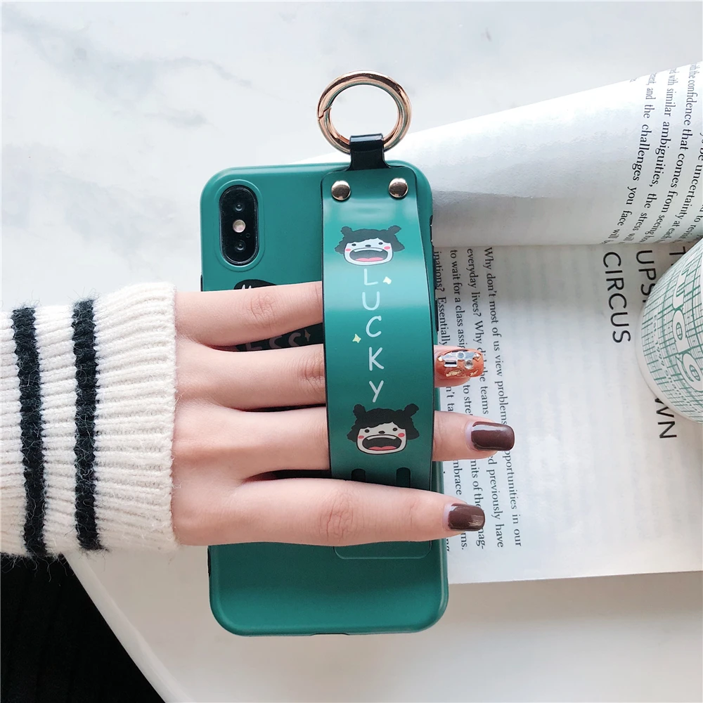 Модный Зеленый чехол для IPhone X XR XS Max Lucky Girl с ремешком на запястье Iphone 6 6s 7 8 Plus |