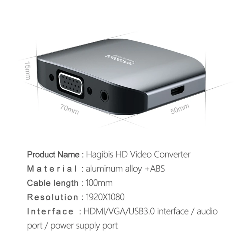Hagибис HDMI VGA HD адаптер ПК видео конвертер аудио адаптер мобильный телефон/ноутбук подключен к телевизору для iPhone XS 8 iPad Android