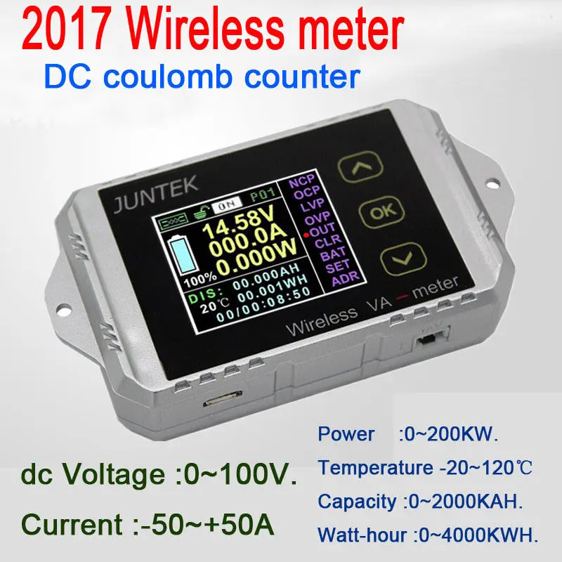 DC 100V 50A Wireless volt AMP power Meter electric vehicle car battery capacity KWh Watt Battery Monitor coulomb meter 12V 24V