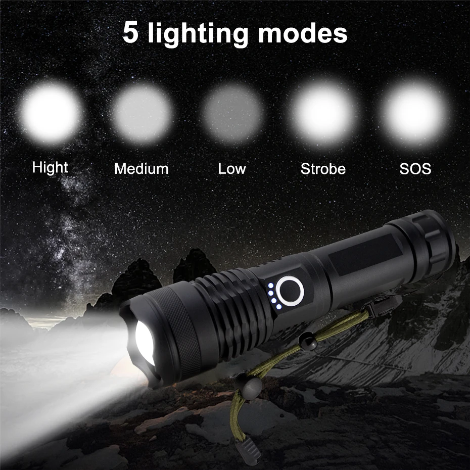 

XHP50 Mini Led Flashlight USB Waterproof High Power Led Torch Rechargeable18650 Zoomable Led Linterna Torch Light for Outdoor