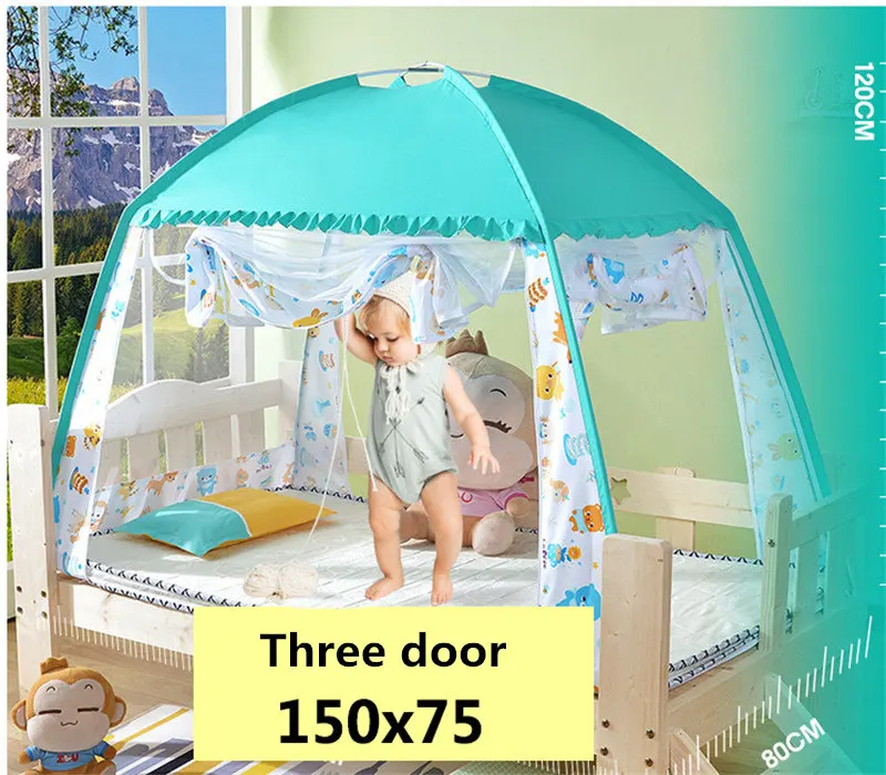 lanse 150x75x120cm Детская противомоскитная сетка для мальчиков и девочек, тент, навес, детская кровать, анти-падение, шифрование, дно, детский 1,2 м, покрывало, сетка - Цвет: lanse 150x75x120cm
