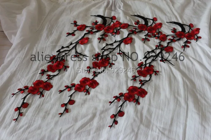 Бесплатная доставка 6 шт./лот китайский красный цветок сливы вышитый нашивка для