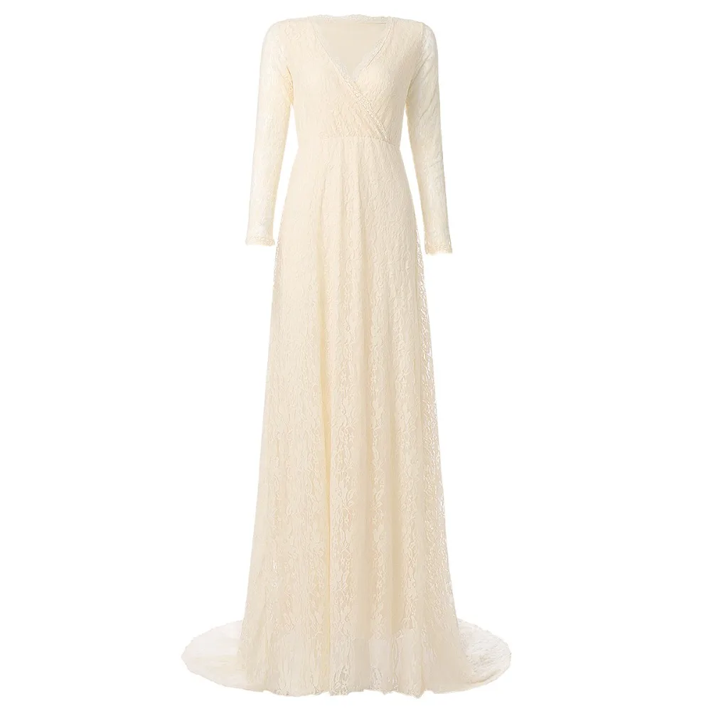 Женское длинное кружевное платье макси с V образным вырезом и цветочным