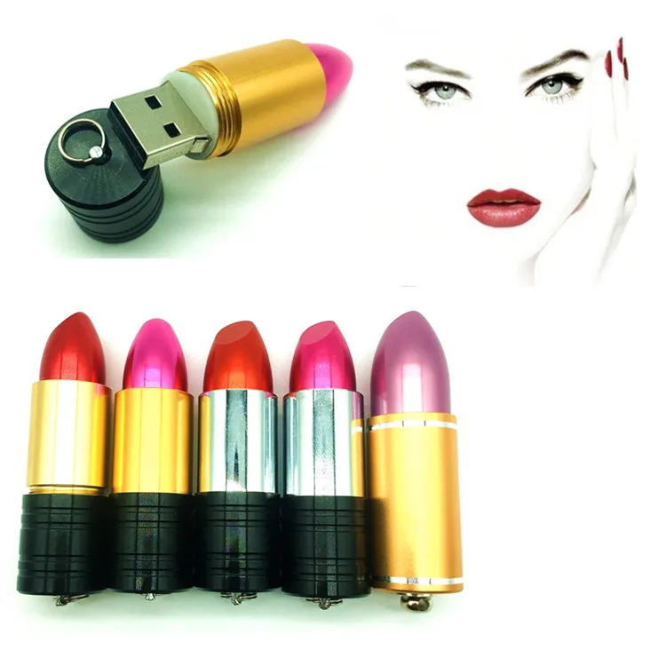 Популярный подарок для девочек USB flash розовый/красный металлический губная