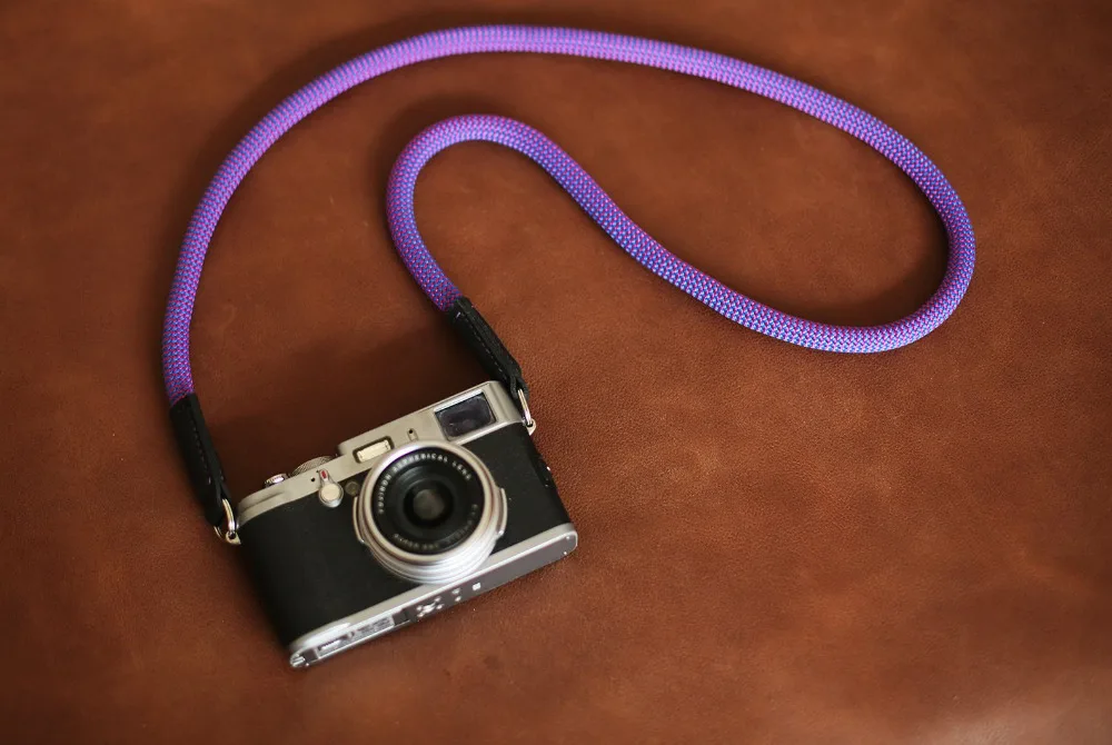 Windmup COOL Blue purple Climbing rope 10mm Black leather handmade Camera neck shoulder strap | Электроника