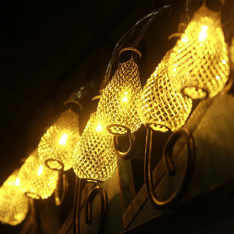 10/20/30 LED Silver Hollow Metal Water Drop Festoon Led Light Bedroom Home Party Birthday Wedding Christmas Lights Decoration 23 | Лампы и