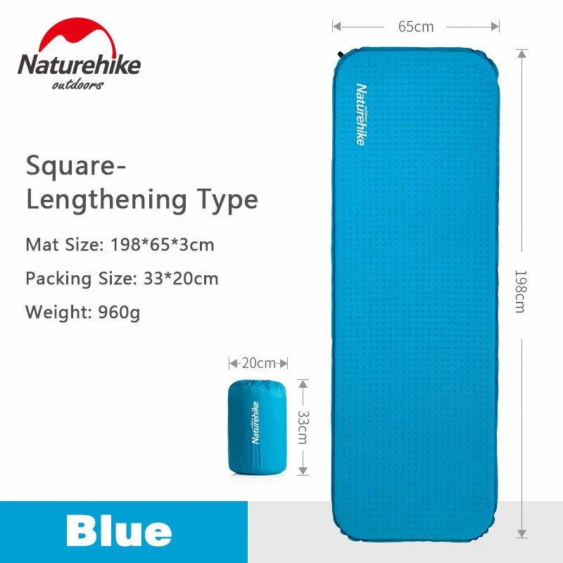 Square Lengthening Naturehike Быстрый Автоматический Надувной Спальный коврик кемпинг матрас Открытый Кемпинг Портативный Сверхлегкий губчатый коврик туристический коврик - Цвет: Square Lengthening