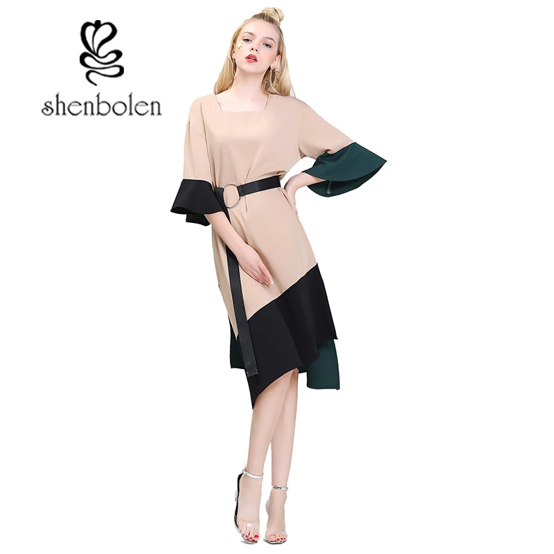 Shenbolen Elegante Vestido Mulheres Мода 2017 г. Ретро senhoras сделать Винтаж Нерегулярные Лоскутная