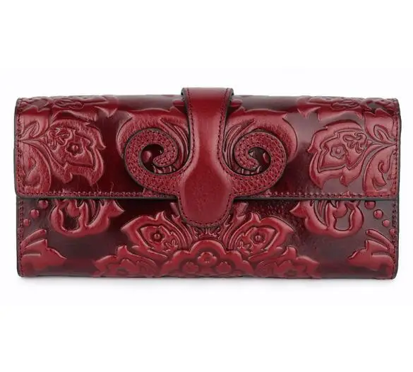 

Vintage genuine leather oil wax long purse print wallet for women