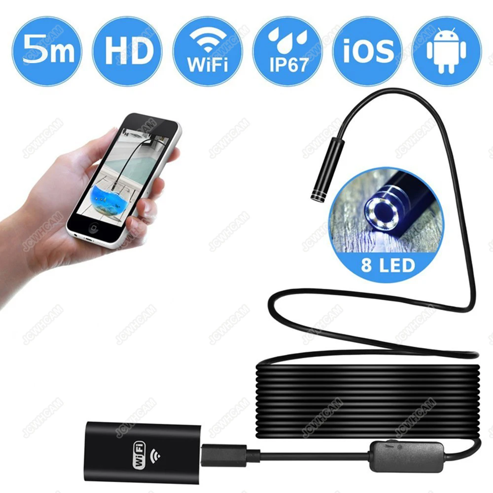 1/5/7 м кабель 8 мм диаметр HD 720P Wi Fi Endoscop Android USB IOS эндоскоп Камера гибкой проволоки