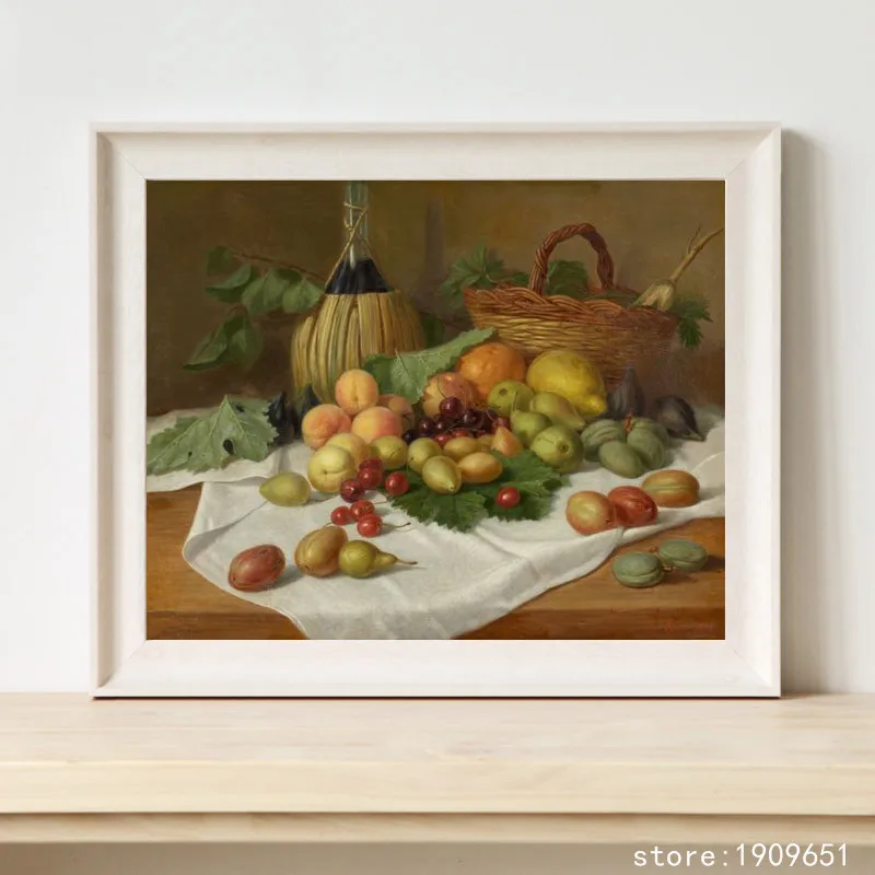 Хлопок без рамки Классическая натюрморт корзина с фруктами холст печать картина