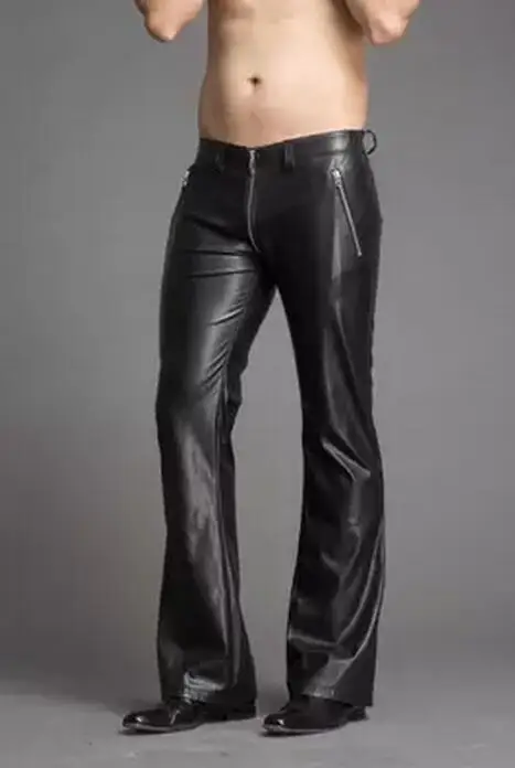 New men's clothing fashion personality Flare Pants leather pants Can be customized plus size trousers male stage costumes 28-38 | Мужская