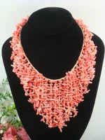 18 handwork natural orange pink coral pendant necklace