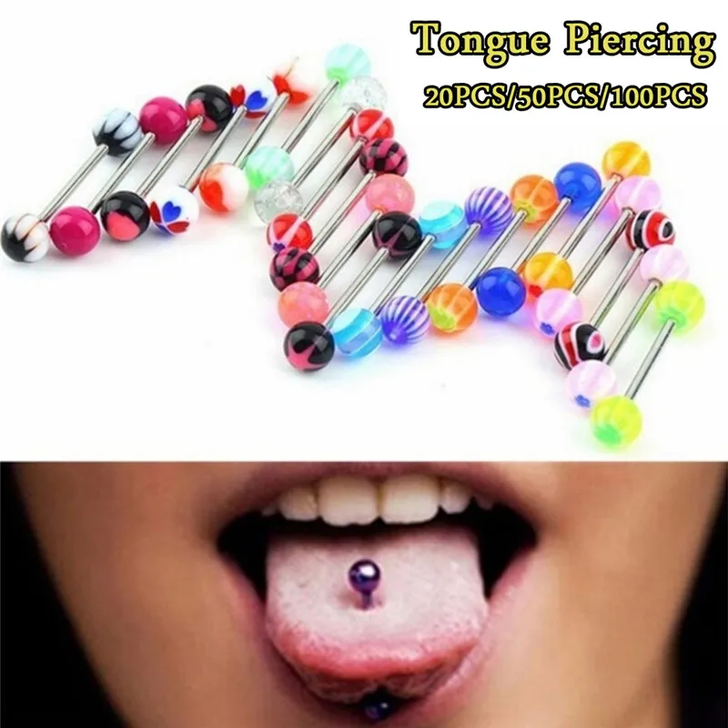 Кольца Tounge 20/50/100 шт./лот разноцветные модные стержни для языка штанга пирсинга