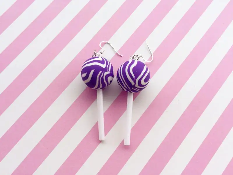 purple bang Кавайные розовые серьги-леденцы с имитацией леденца Кабошоны с плоской задней поверхностью из полимерной глины для женщин, милый подарок на день рождения - Окраска металла: purple bang