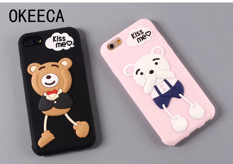 OKEECA Пара Case Лучший Друг ТПУ Мило Стереоскопического Медведь Любителей Soft for iphone 6/6