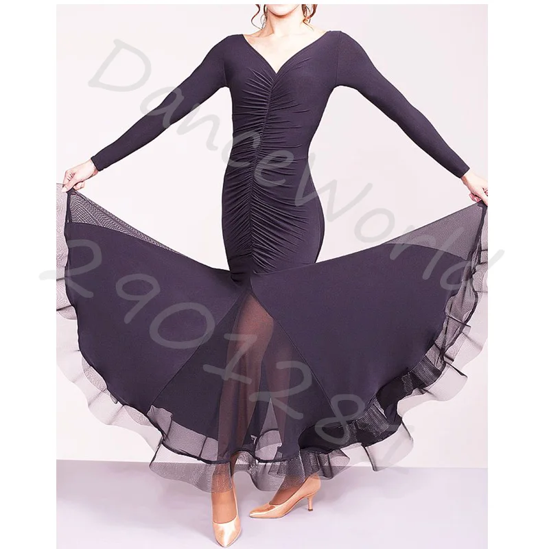 Новые Сексуальные Платья для бальных танцев с длинным рукавом и v-образным
