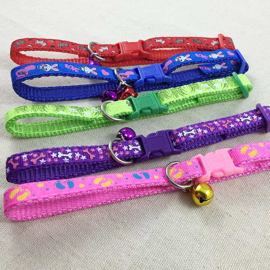 

240 pcs/lot Adjustable Nylon Leather Dog Puppy Pet Cat Collars Necklace Neck Bell Lace S M L XL size Free Shipping