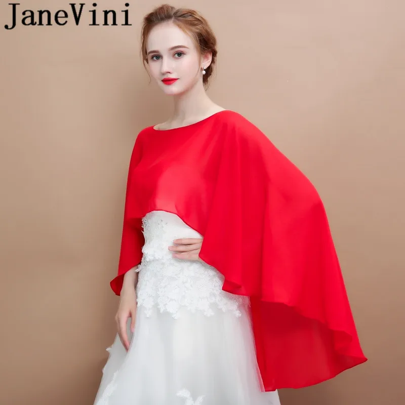 JaneVini,, шифоновая накидка для невесты, шаль для свадебного платья, высокая низкая, весна-лето, женское болеро, красная накидка, белая, темно-синяя накидка, палантины