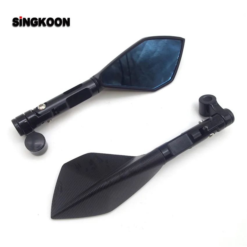 Short Arm Black 8 10 мм Универсальные мотоциклетные зеркала с ЧПУ синие линзы боковое зеркало заднего вида для Yamaha Virago 535 Suzuki нарушителя Kawasaki versys 650 - Цвет: Short Arm Black