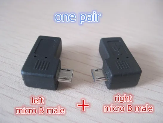 Одна пара 90 градусов левый + правый угол микро USB папа к Мини B гнездовой разъем