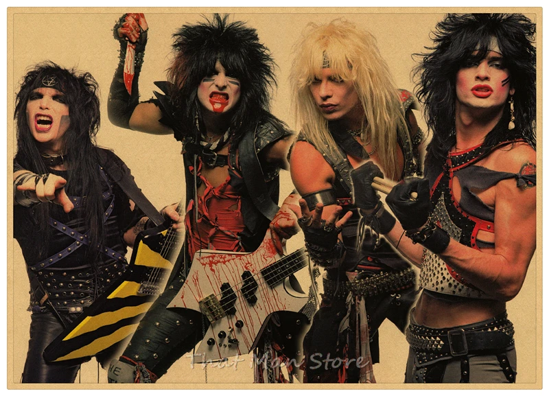 Motley Crue винтажная Ретро рок-группа музыкальная гитара матовая крафт-бумага античный плакат Настенная Наклейка домашний декор 42*30 см - Цвет: Черный