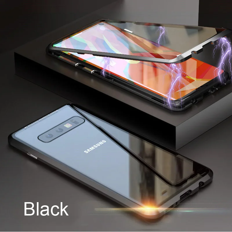 Oppselve 360 двухсторонний Магнитный адсорбционный чехол для samsung S10 S9 S8 Plus+ закаленное стекло Магнитная Крышка для samsung Note 9 8 - Цвет: Black
